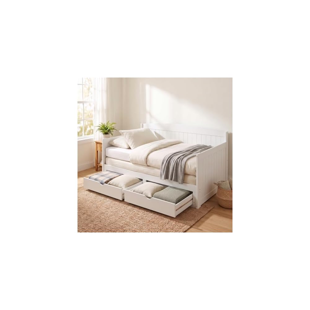 Alaterre Twin to King Extendable Daybed w/Trundle, White, Frame 1–36.61" H