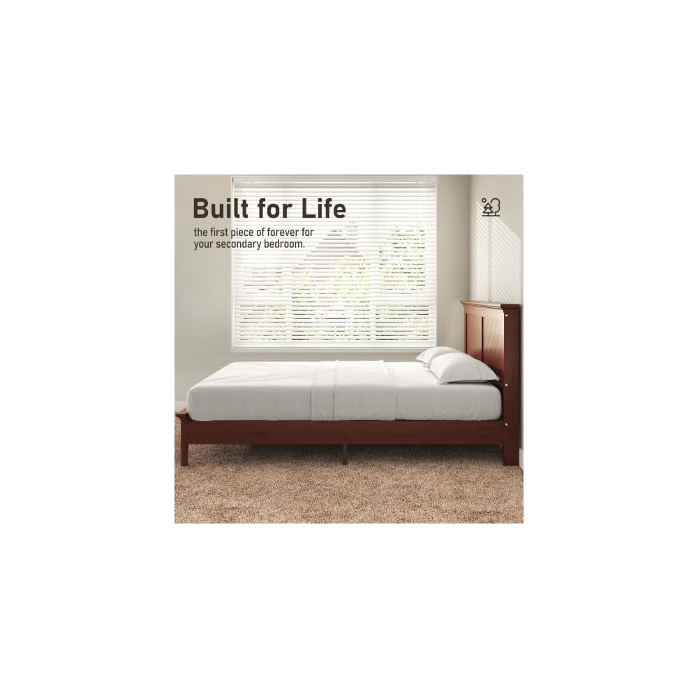 Solid Acacia Wood Queen Bed Frame with Headboard Cherry Finish