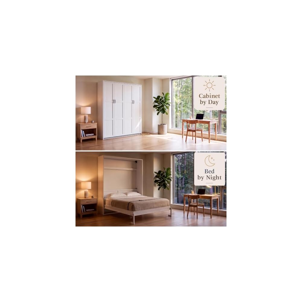 Murphy Bed Full, Murphy Bed Cabinet with Headboard, White