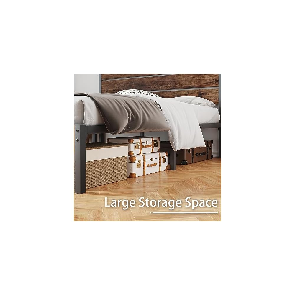 Twin Bed Frame with Headboard and Footboard, Metal Twin Bed Frame with Under Bed Storage, All-Metal Support System, No Box Spring Needed, Easy Assembly,Rustic Brown