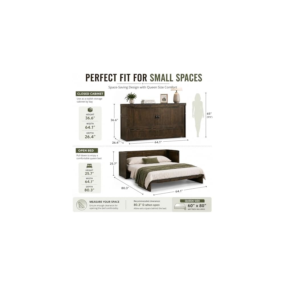 Rustic Brown Cube Pre-Assembled Cabinet Murphy Bed