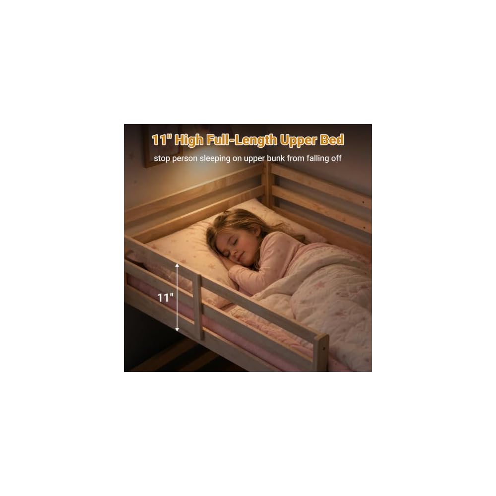 Full Over Full Bunk Bed with Thick Posts, Wood Bunkbed, Natural