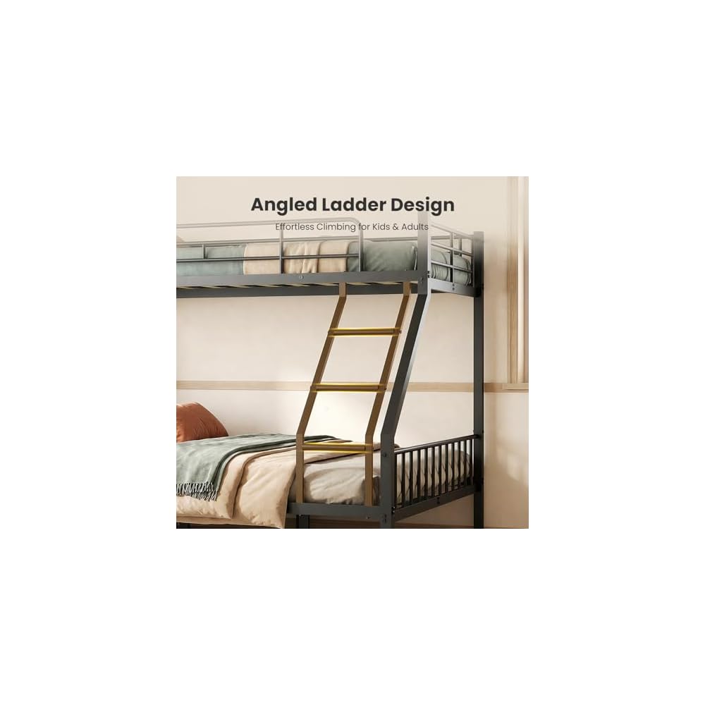 Heavy Duty Twin XL Over Queen Bunk Bed with EVA-Padded Angled Ladder