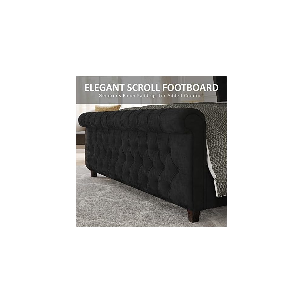 Queen Size Upholstered Sleigh Bed Frame with Wingback Headboard