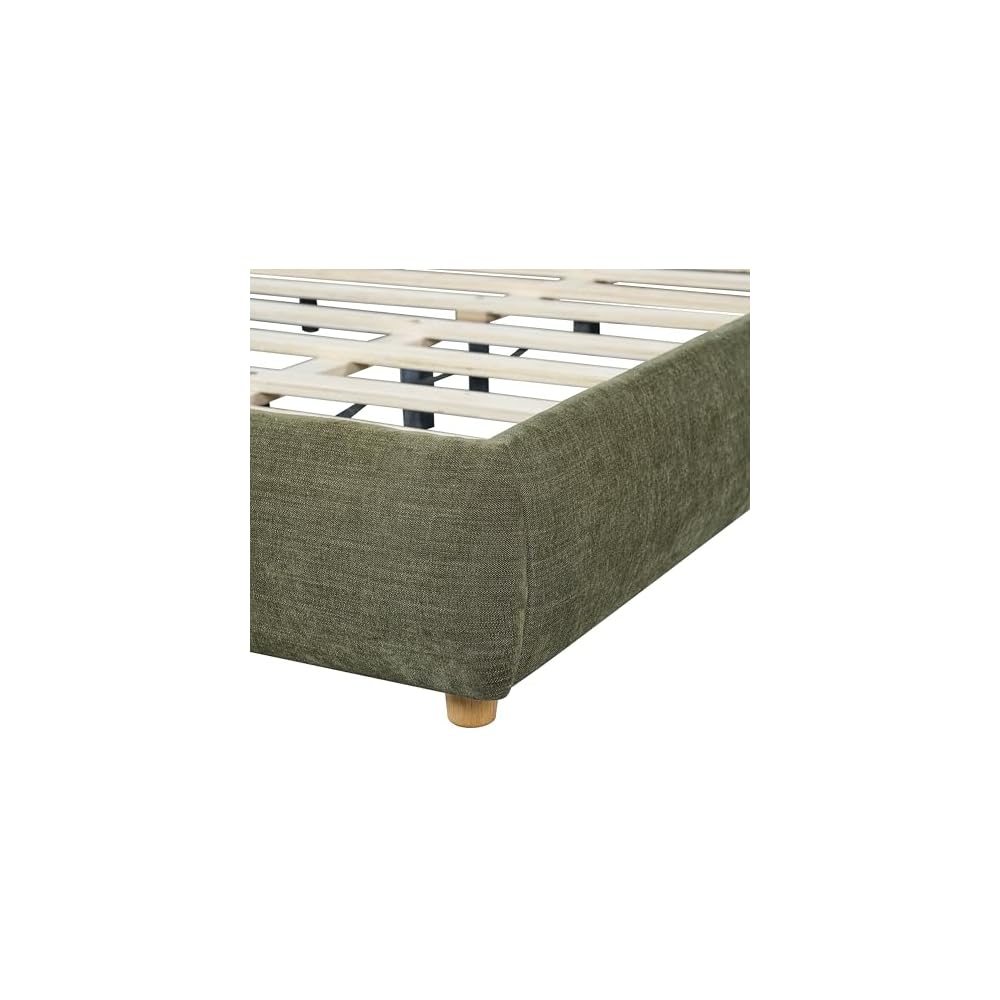 California King Linen Blend Platform Bed with 2 Pillows, Olive Green