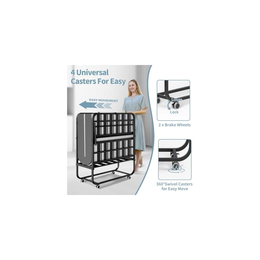 Folding Bed with 5 Inch Mattrees, 75"x38" Rollaway Beds for Adults