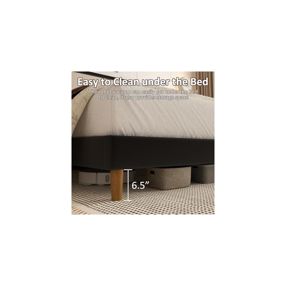 Full Size Bed Frame with Headboard, Color-Blocking Leather Platform Bed, Adjustable Upholstered Headboard, No Box Spring Required, Low Noise, Easy to Assemble, White