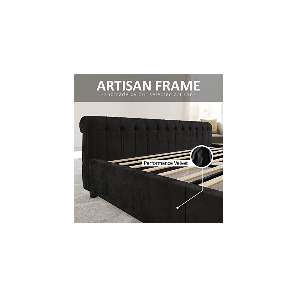 Queen Size Upholstered Sleigh Bed Frame with Wingback Headboard