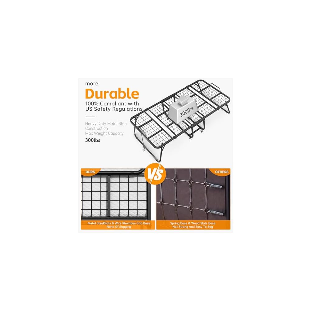 Folding Bed with Mattress, Roll Away Beds with Mattress for Adults, Single Cot Foldable Rollaway Beds, 75" x 31.5" Portable Bed for Easy Storage, Strong Frame for Guest Room