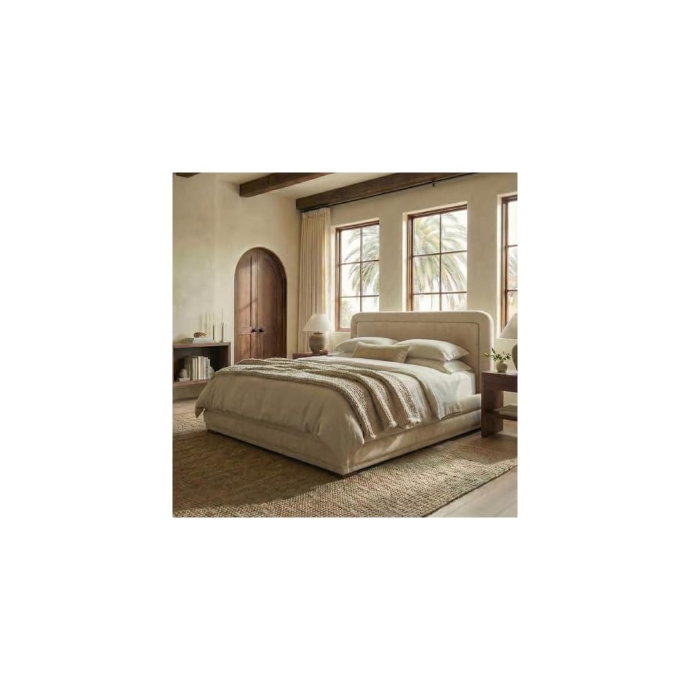 Couture Collection – Jollie Taupe Green Chenille Upholstered Queen Bed, Fabric Platform Bed with Headboard, Modern Bedroom Furniture (SFV4884C-Q)