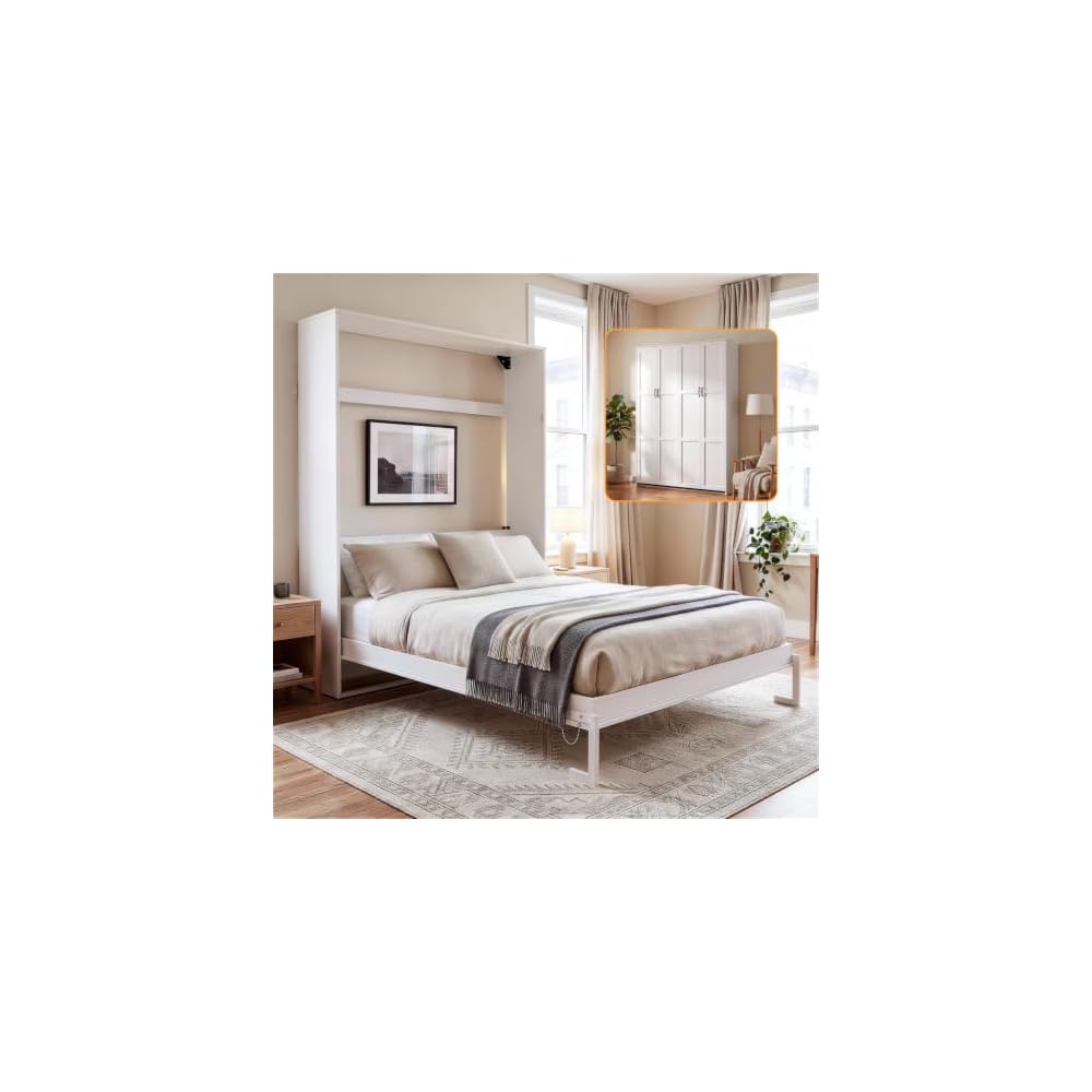 Murphy Bed Full, Murphy Bed Cabinet with Headboard, White