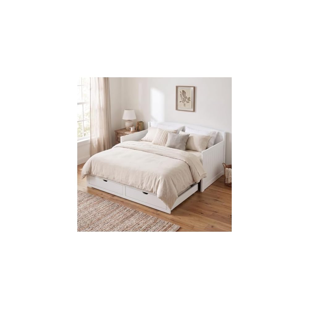 Alaterre Twin to King Extendable Daybed w/Trundle, White, Frame 1–36.61" H