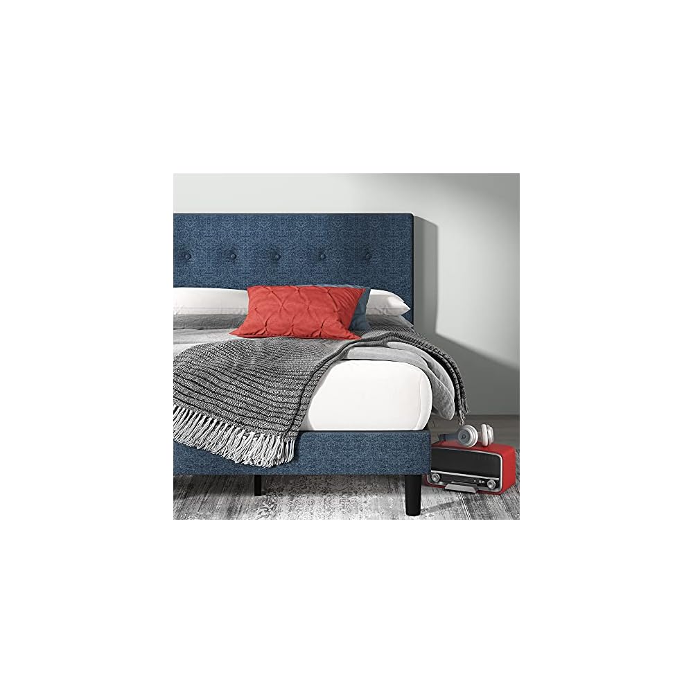Omkaram Upholstered Platform Bed Frame, Mattress Foundation, Wood Slat Support, No Box Spring Needed, Easy Assembly, Queen