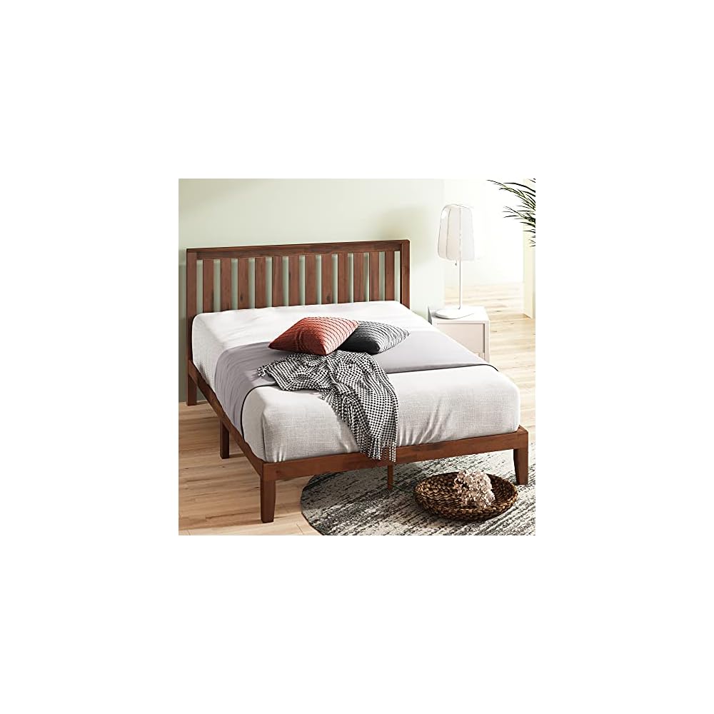 Vivek Wood Platform Bed Frame with Headboard, Easy Assembly, Full