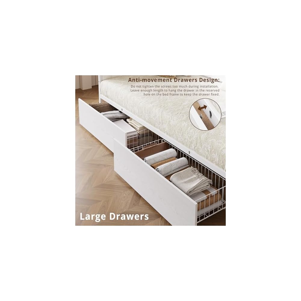 Twin Size Daybed with Storage Drawers, Charging Station, White