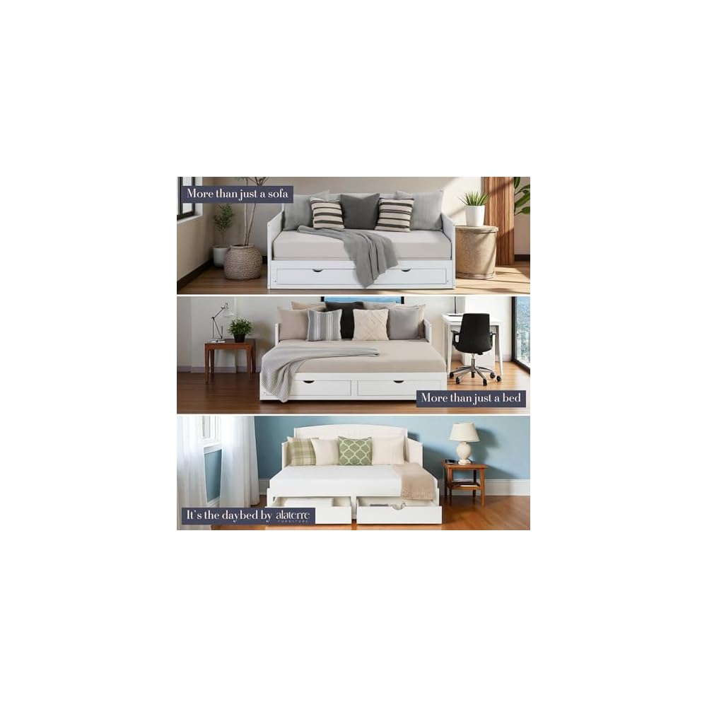 Alaterre Twin to King Extendable Daybed w/Trundle, White, Frame 1–36.61" H