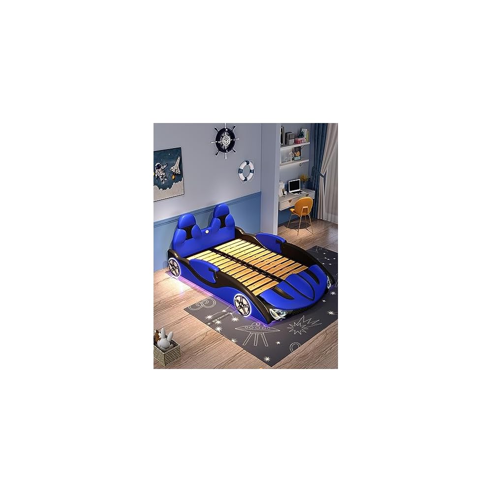 Bed, Sports car Design, Artificial Leather Material, Soft Bed Frame, with Storage Box, can be Separately Equipped with Queen Standard Mattress (red)