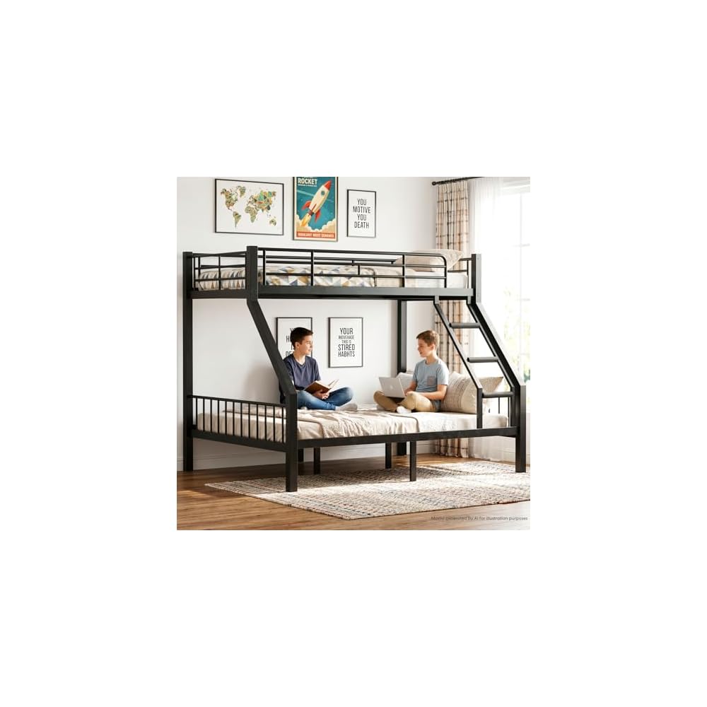 Heavy Duty Twin XL Over Queen Bunk Bed with EVA-Padded Angled Ladder