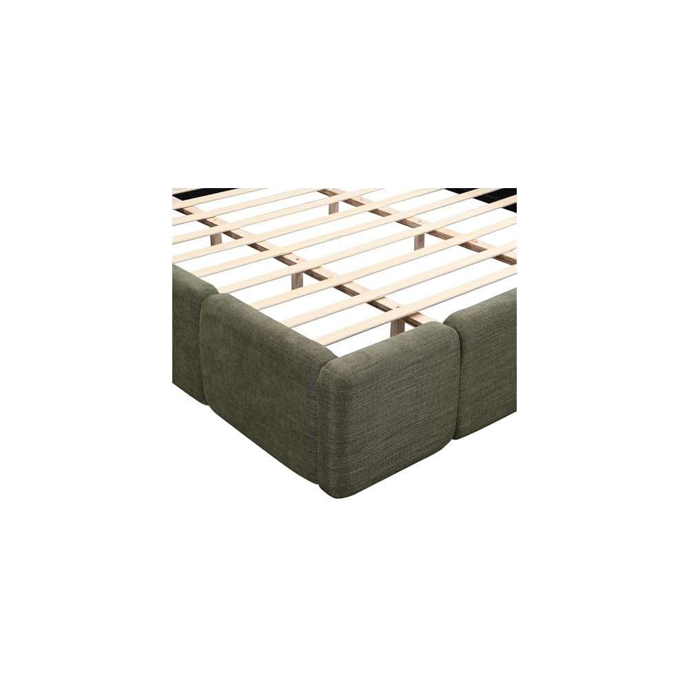 California King Boucle Platform Bed with Thick Headboard, Green