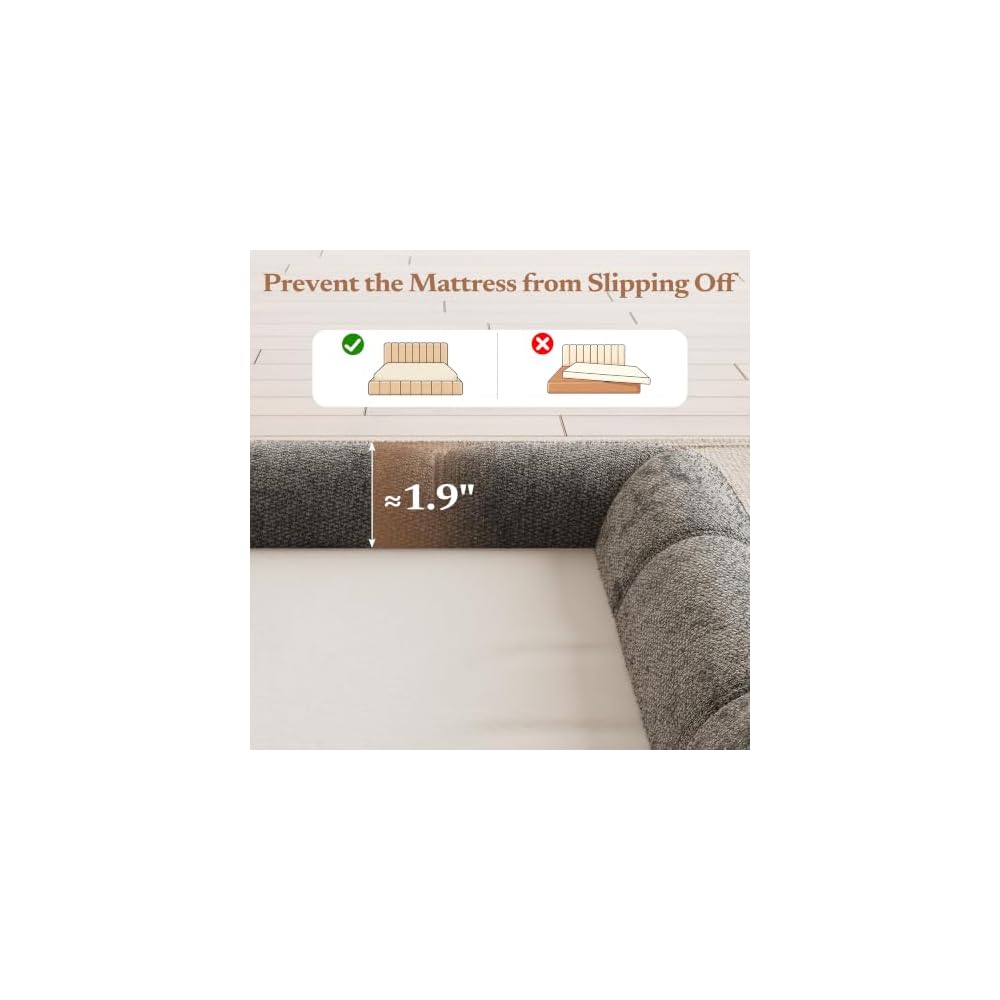 Full Cloud Bed Frame, Boneless Cushioned Foam Bed with Plush Fabric