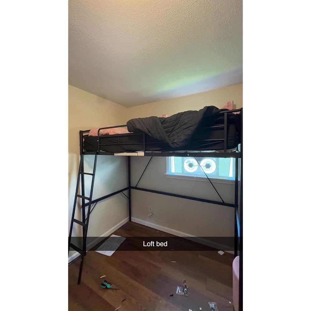 Loft Bed White Twin with Storage Bag, Metal Twin Size Loft Beds for Kids with Convertible Ladder, Safety Guard Rails and Anti-tip Nails for Teenager，Girls or Boys (White)