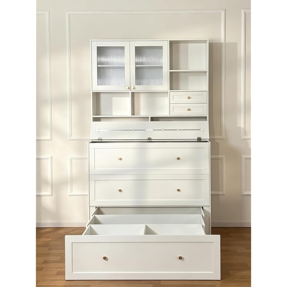 Murphy Bed with Large Storage, LED Light, Charging Station (Queen)