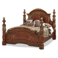 Villa Valencia Brown Eastern King Poster Bed Solid Wood Frame Marble Accents Classic Chestnut Finish Sturdy American Poplar Construction Elegant Canopy Design