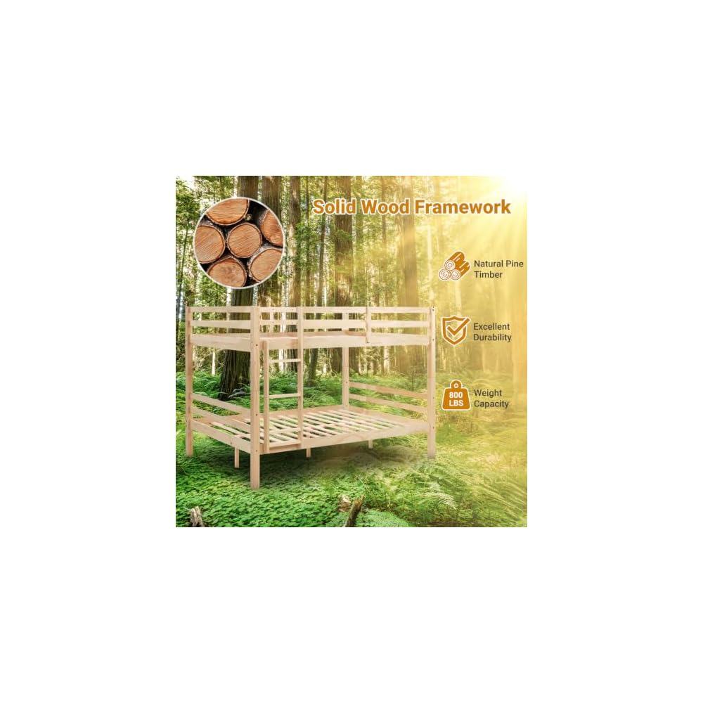Full Over Full Bunk Bed with Thick Posts, Wood Bunkbed, Natural