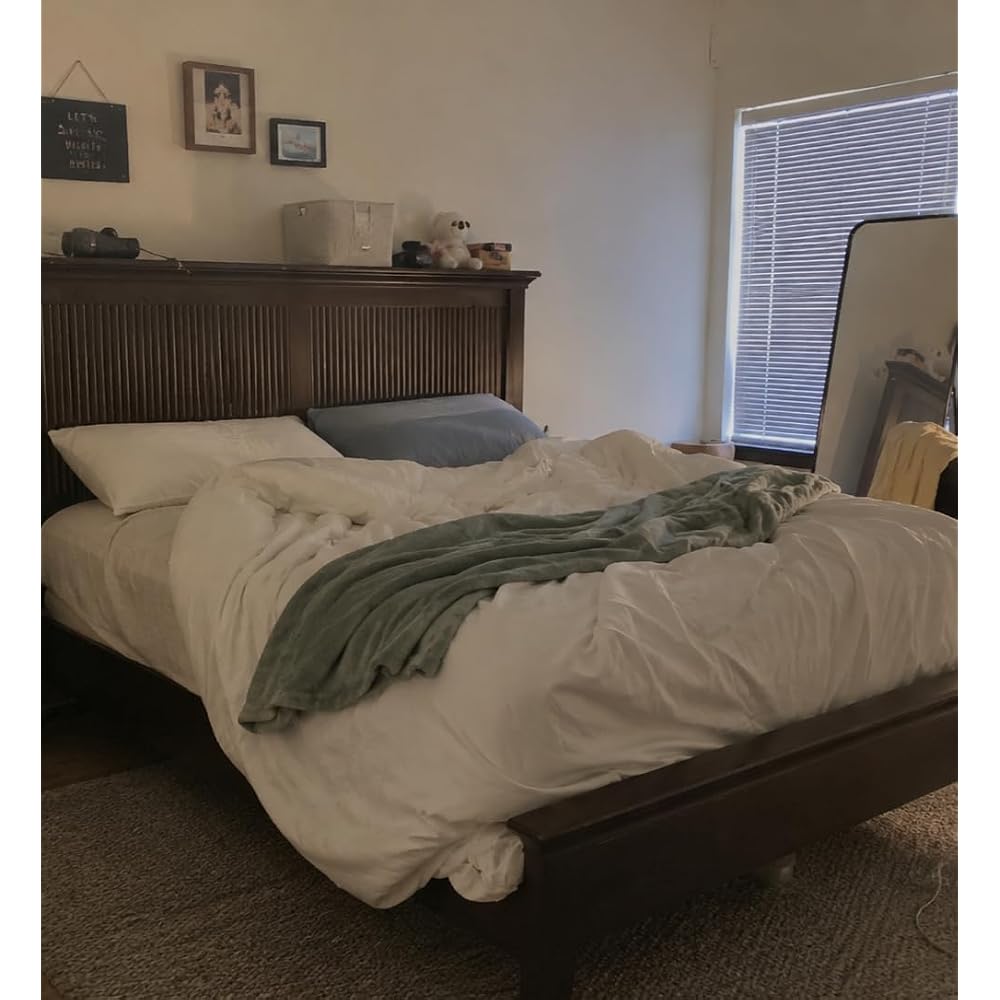 King Bed Frame with Headboard, Solid Wood Bed Frame King Size with Charging Station & RGB LED, Wood Slats Support, Noise-Free, Sturdy Structure, Easy Assembly, Mahogany