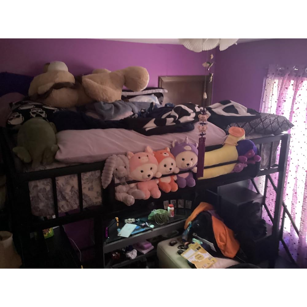 Loft Bed with Desk and Stairs, Headboard, Outlet (Black, Full)