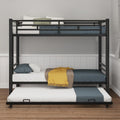 Metal Triple Bunk Bed, Twin Over Twins with Trundle, Heavy Duty Beds Frame with Ladder and Safety Rails for Small Bedroom, Space-Saving Noise Free (Black)