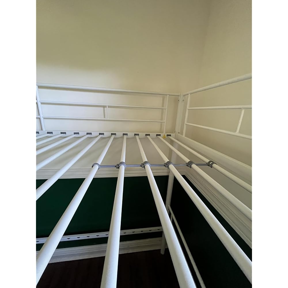 Bunk Bed Twin Over Twin, Metal Bunkbeds with Ladder and Full-Length Guardrail, No Box Spring Needed, Space Saving, Noise Free, Light Pink
