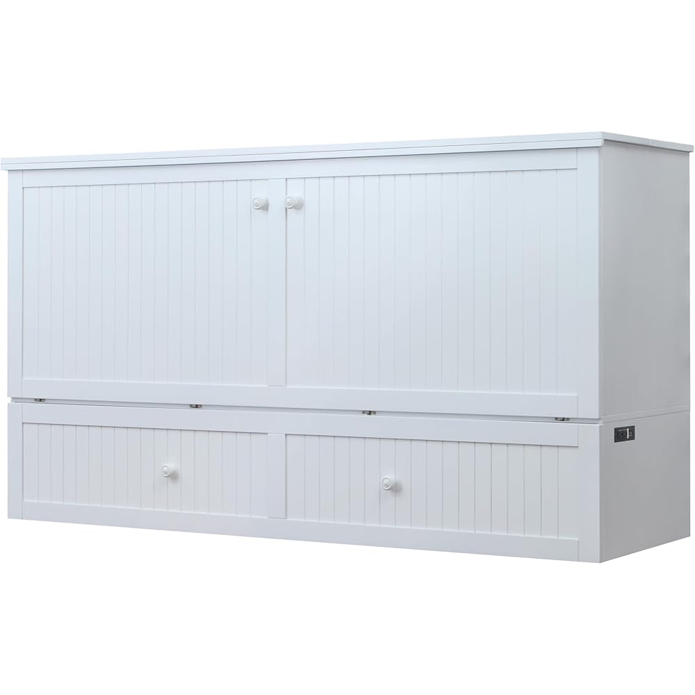 Murphybedz Tuscany Murphy Cabinet Chest Bed with Charging Station 6 Inch (White, King)