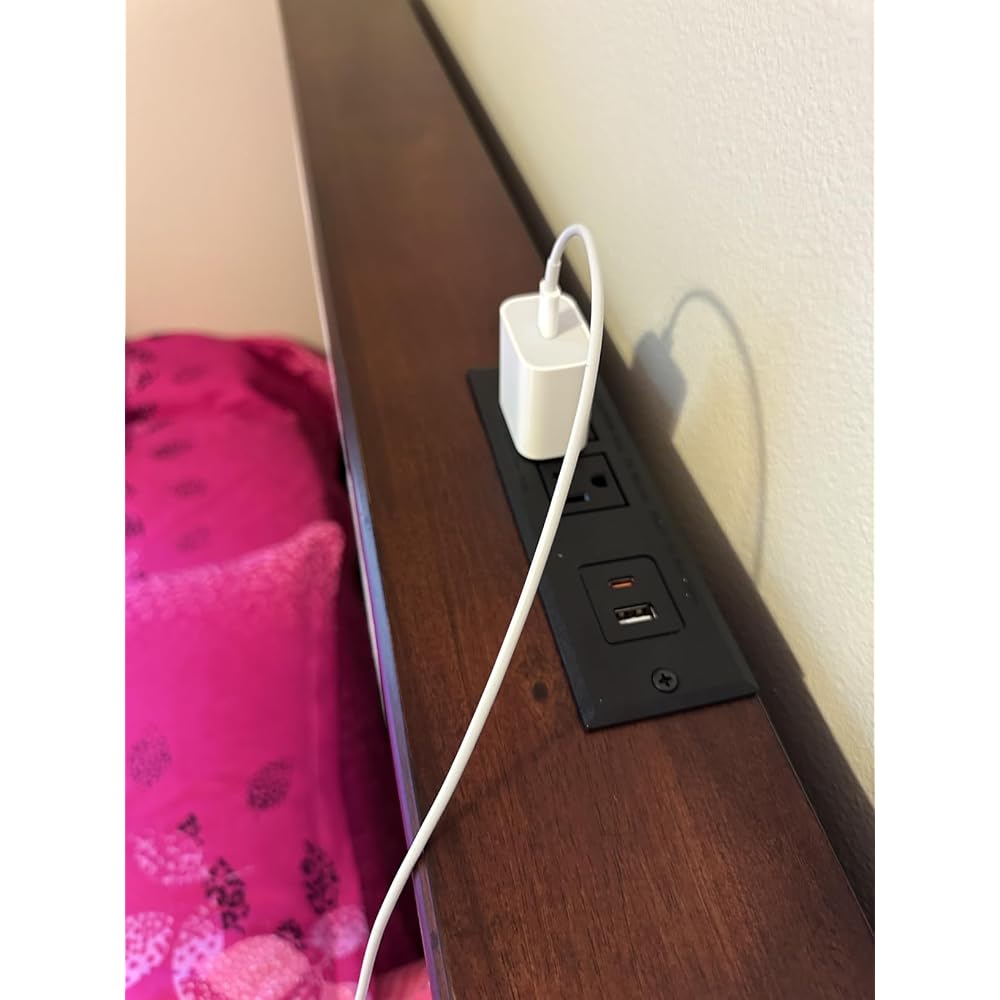 Queen Bed Frame with Headboard, Solid Wood Bed Frame Queen Size with Charging Station & RGB LED, Wood Slats Support, Noise-Free, Sturdy Structure, Easy Assembly, Mahogany