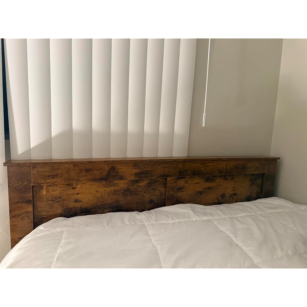 Wood Full Bed Frame with Headboard, Vintage Brown