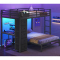 Full Size Bunk Bed with Desk, 5 Drawers, Charging Station, Black