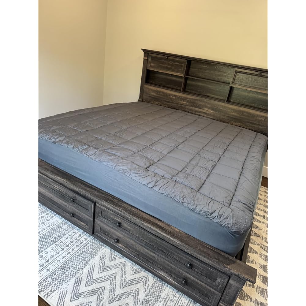 Farmhouse King Size Bed Frame with 54" Tall Headboard, Charging Station