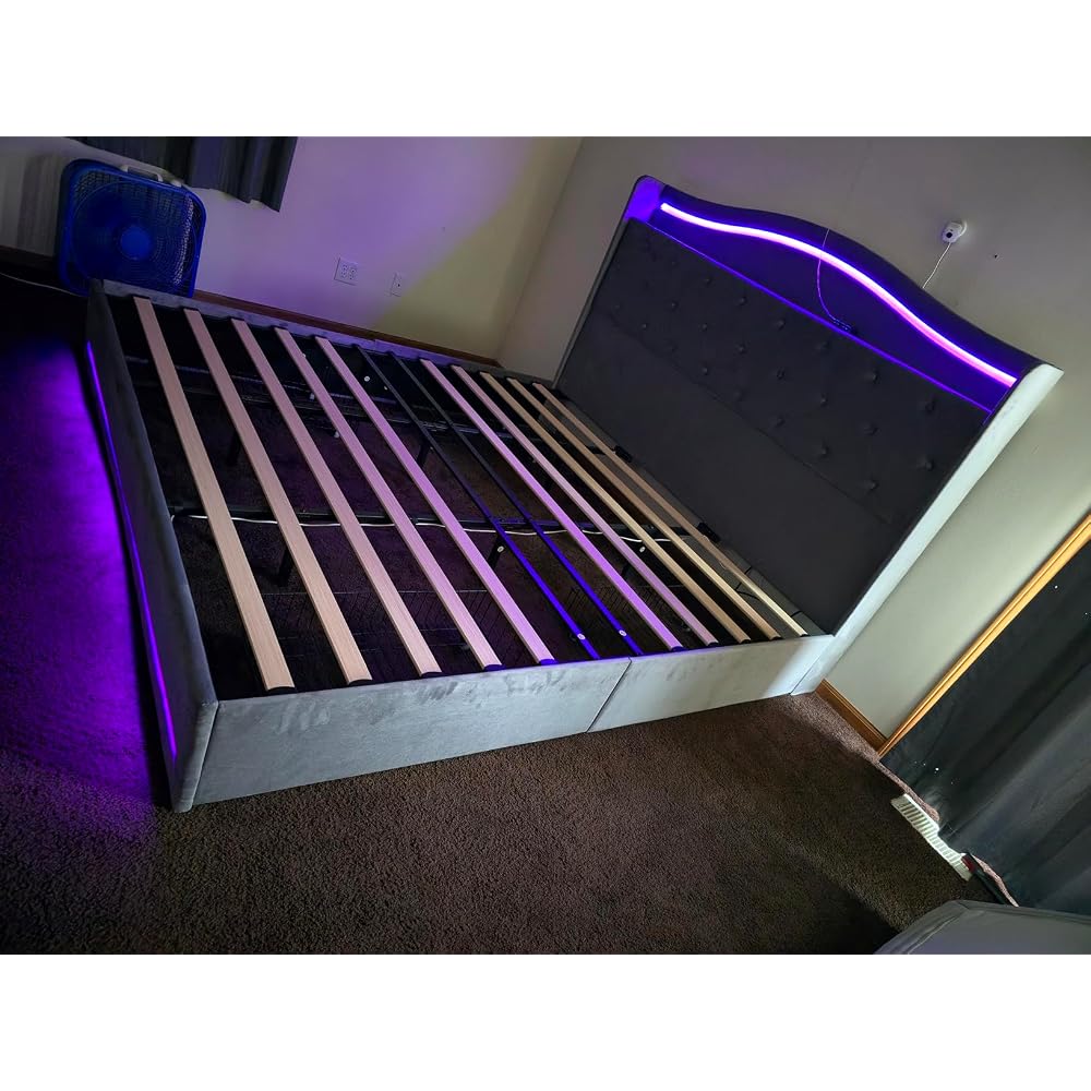 King Size Bed Frame with 3 Storage Drawers and RGB LED Lights