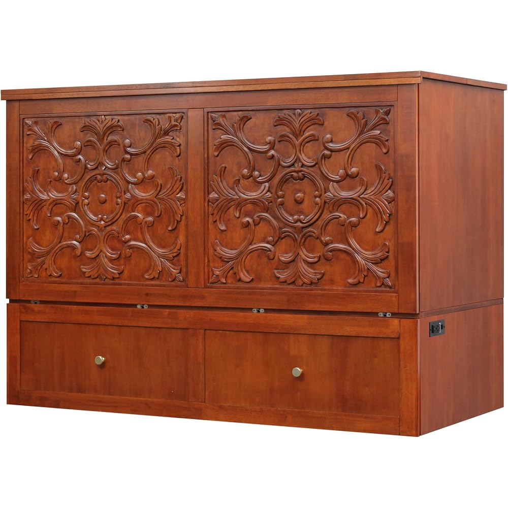 Domabella Murphy Cabinet Bed with Charging Station 8 Inch, Queen (Cherry)