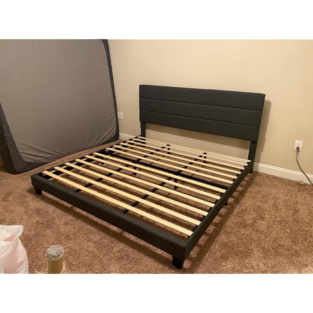 Full Platform Bed Frame with Upholstered Velvet Headboard, White