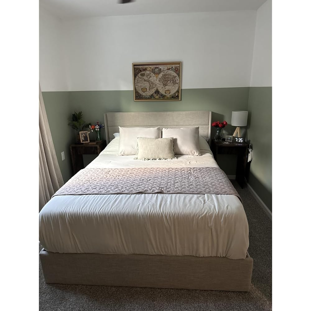 King Size Lift Up Hydraulic Storage Bed Frame Light Beige