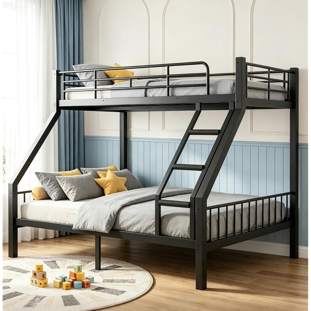 Heavy Duty Twin XL Over Queen Bunk Bed with EVA-Padded Angled Ladder