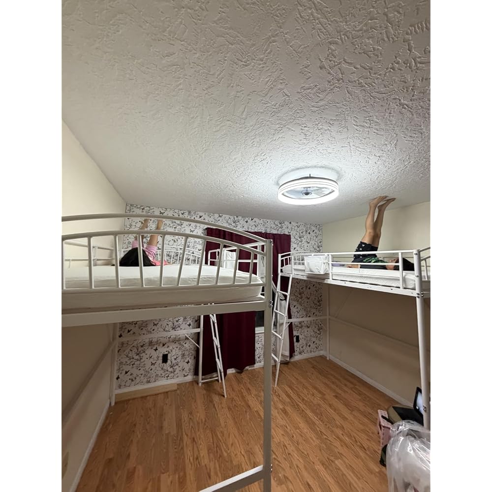 Loft Bed White Twin with Storage Bag, Metal Twin Size Loft Beds for Kids with Convertible Ladder, Safety Guard Rails and Anti-tip Nails for Teenager，Girls or Boys (White)