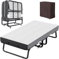 Folding Bed with Mattress and Storage Cover - 75"x38" Twin Size Frame, Portable Rollaway Guest Bed with 5-inch Memory Foam Mattress, Space-Saving Foldable Design for Easy Storage