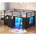 Low Loft Bed Twin Size with Desk, 12 Storage Drawers, Window, Black
