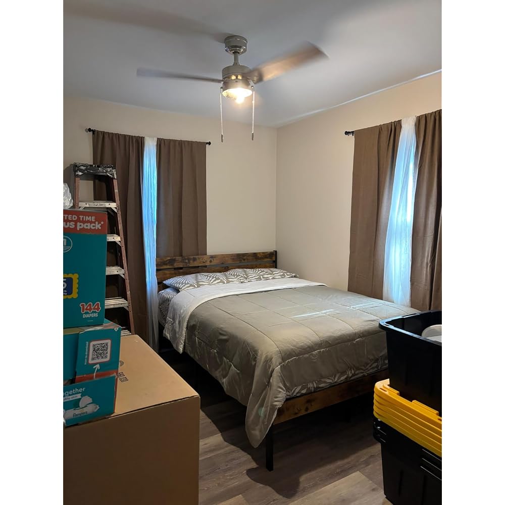 Twin Bed Frame with Headboard and Footboard, Metal Twin Bed Frame with Under Bed Storage, All-Metal Support System, No Box Spring Needed, Easy Assembly,Rustic Brown