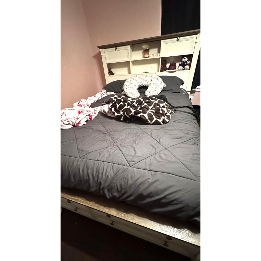Farmhouse King Size Bed Frame with 54" Tall Headboard, Charging Station