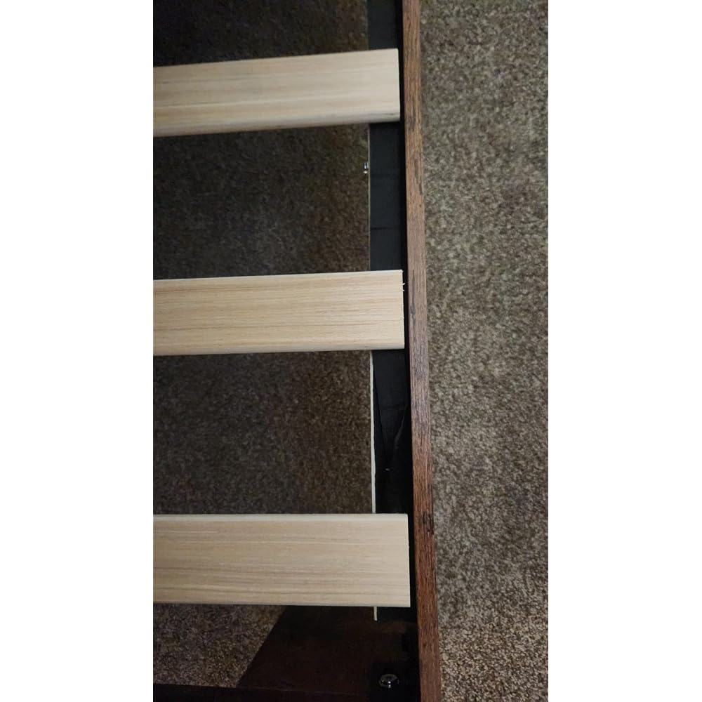 Wood Full Bed Frame with Headboard, Vintage Brown