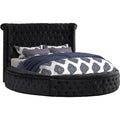 Velvet Tufted Platform Storage Bed, Circle Bed with Button Tufting, Storage Compartments in Rails and Footboard (Black, Eastern King)