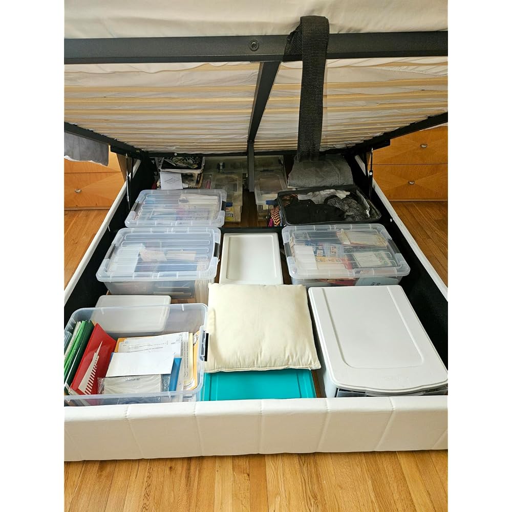 Gas Lift Up Storage Platform Bed, Upholstered Bed Frame with Hydraulic Storage System and Wooden Slat Support, Queen Size, Beige